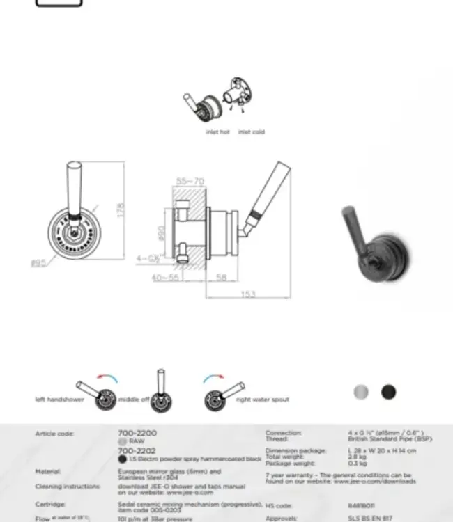 JEE-O Soho Douche Combinatie 04 | RVS | 2 Kleuren