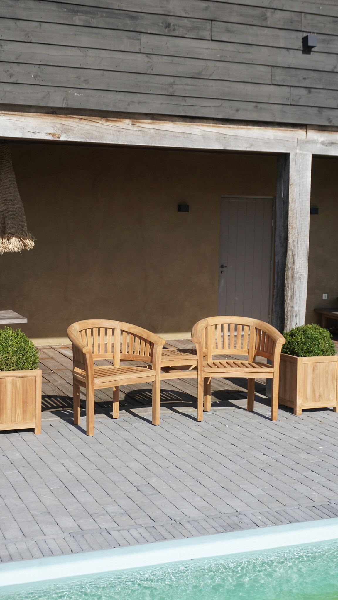 Rene Houtman Twin Stoelen | Teakhout | H85,5xB160,5xD65 cm