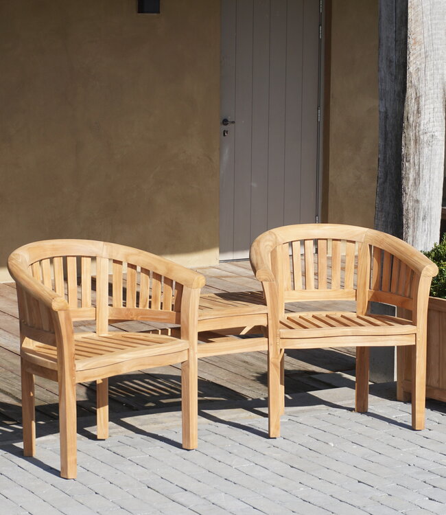 Rene Houtman Twin Stoelen | Teakhout | H85,5xB160,5xD65 cm