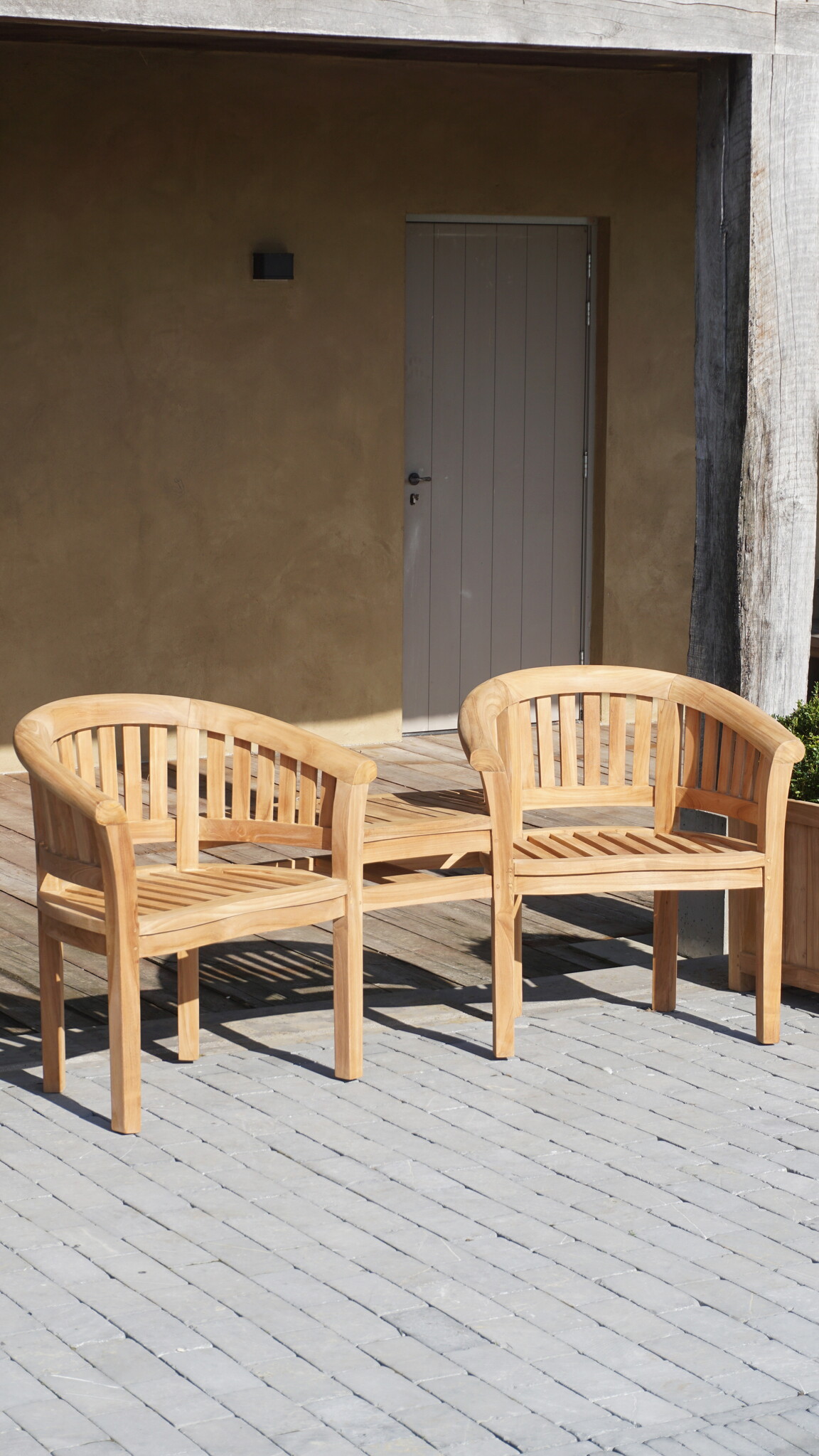 Rene Houtman Twin Stoelen | Teakhout | H85,5xB160,5xD65 cm