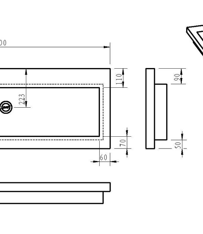 Wiesbaden Raw Wastafel | Enkel | Zonder Kraangat | 120x46x5 cm