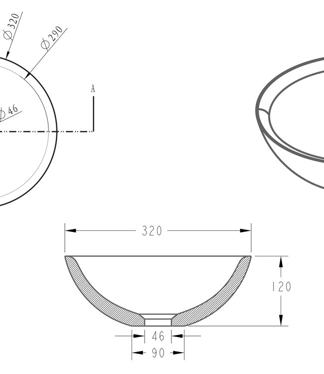 Wiesbaden Raw Waskom | Hardsteen Gezoet | 32x12 cm