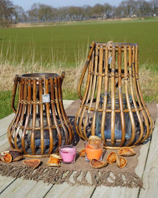Rene Houtman Windlicht Lantaarn | Naturel/Donker Grijs | H30 x D28 Cm
