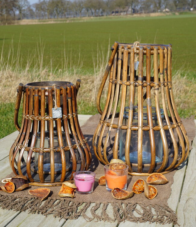 Rene Houtman Windlicht Lantaarn | Naturel/Donker Grijs | H30 x D28 Cm