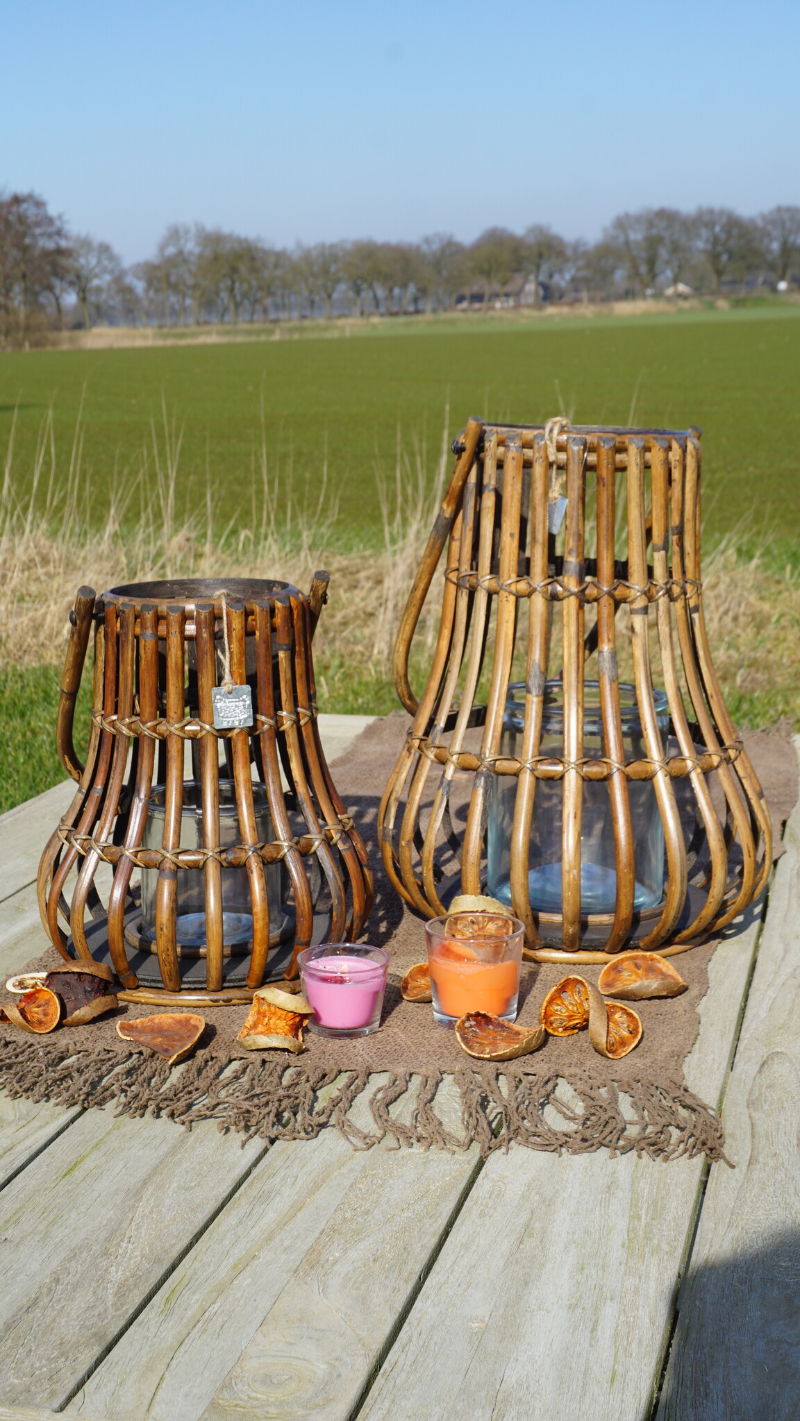 Rene Houtman Windlicht Lantaarn | Naturel/Donker Grijs | H30 x D28 Cm