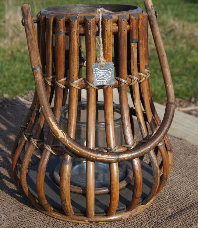 Rene Houtman Windlicht Lantaarn | Naturel/Donker Grijs | H30 x D28 Cm