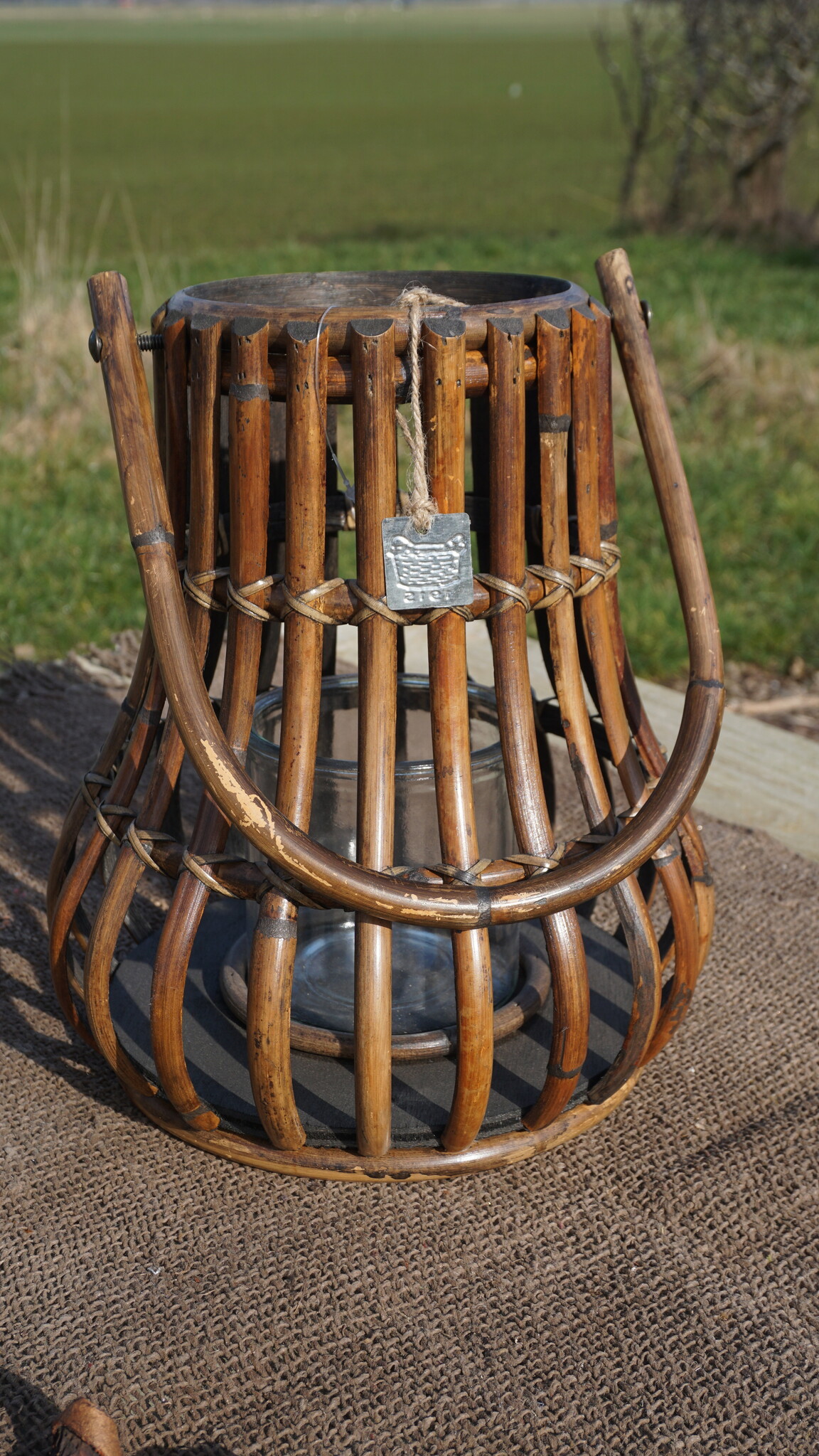 Rene Houtman Windlicht Lantaarn | Naturel/Donker Grijs | H30 x D28 Cm