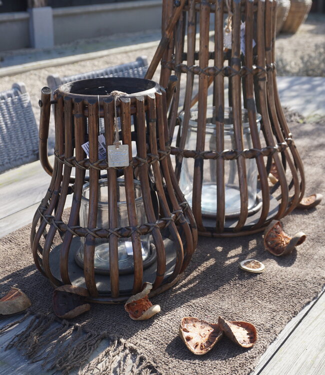 Rene Houtman Windlicht Lantaarn | Rotan | Bruin | H45 x D35 Cm