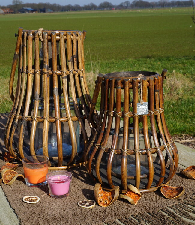 Rene Houtman Windlicht Lantaarn | Rotan | Bruin | H45 x D35 Cm