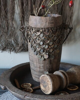 Rene Houtman Nepalese Houten Pot | Incl. Ketting | H30 x D13 cm