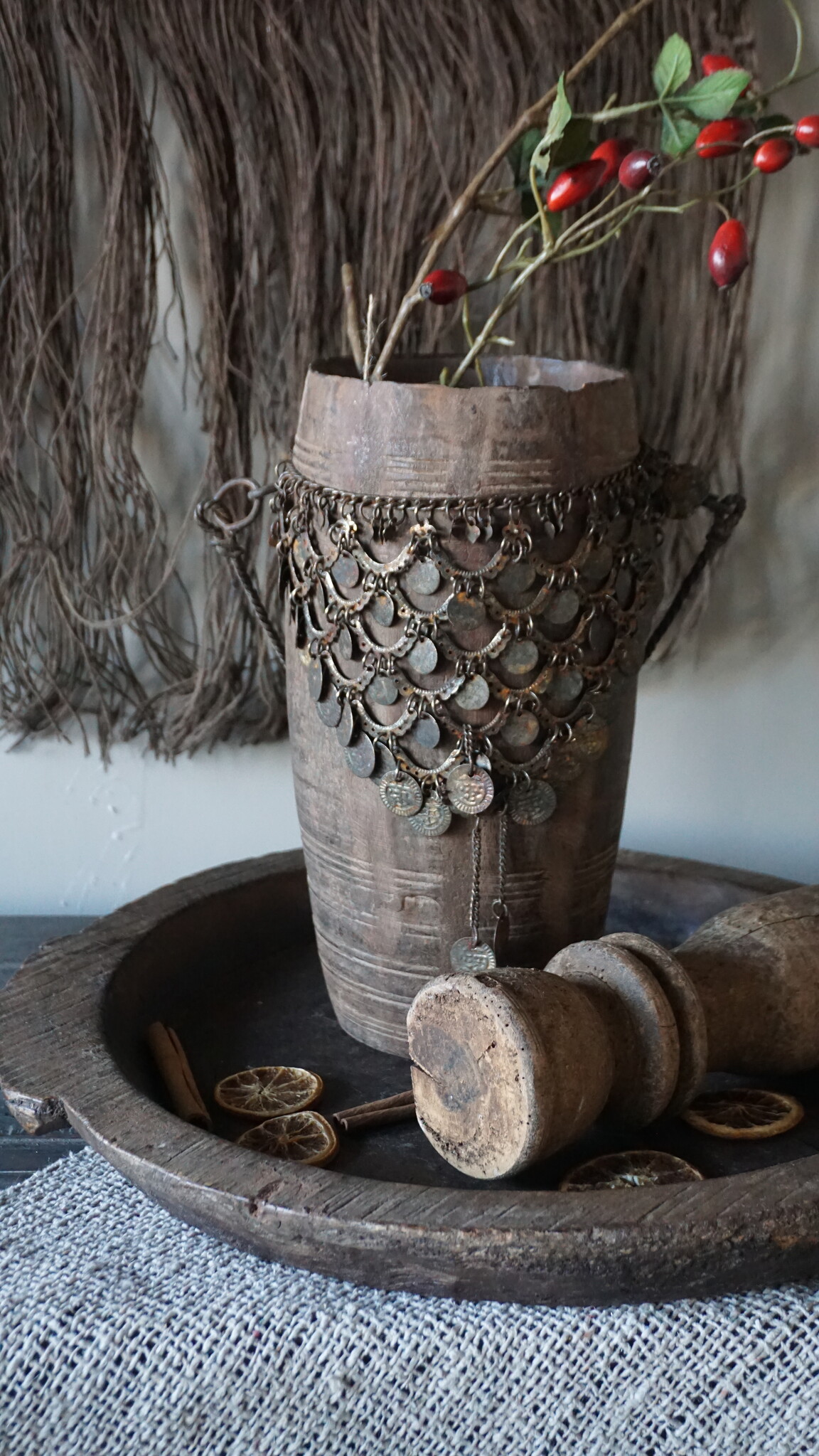 Rene Houtman Nepalese Houten Pot | Incl. Ketting | H30 x D13 cm