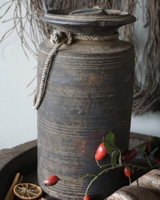 Rene Houtman Nepalese Houten Pot | Met Deksel | H29 x D14 cm
