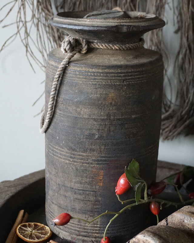 Rene Houtman Nepalese Houten Pot | Met Deksel | H29 x D14 cm