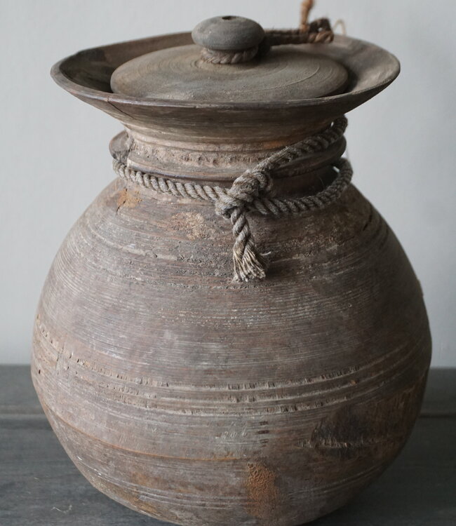 Rene Houtman Nepalese Houten Pot |Met Deksel | H22 x D17 cm