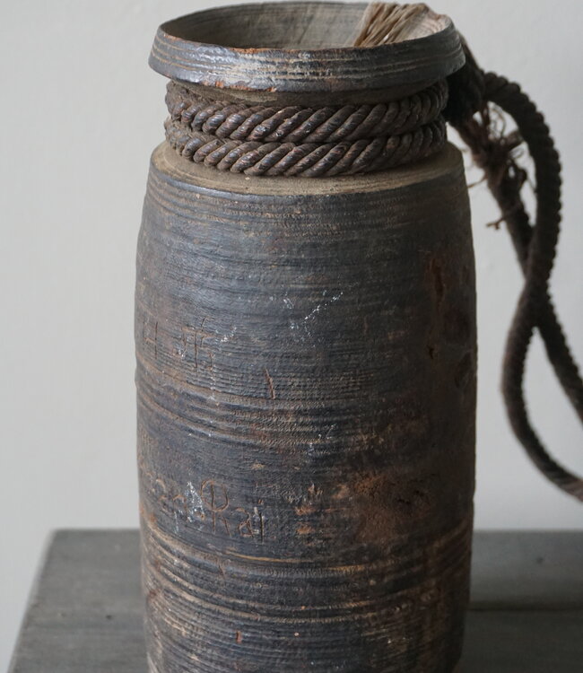 Rene Houtman Nepalese Houten Pot | Met Deksel | H23 x D10 cm