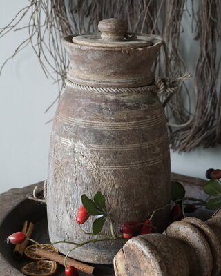Rene Houtman Nepalese Houten Pot | Met Deksel | H30 x D15 cm