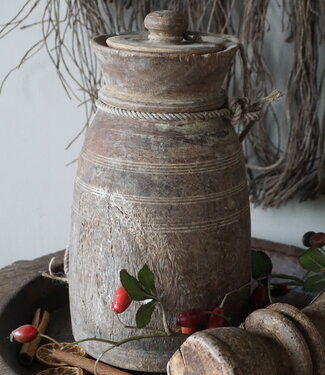 Rene Houtman Nepalese Houten Pot | Met Deksel | H30 x D15 cm