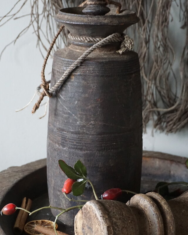 Rene Houtman Nepalese Houten Pot | Met Deksel | H30 x D12 cm