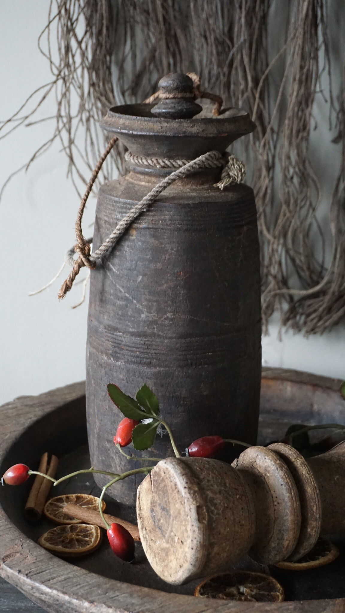 Rene Houtman Nepalese Houten Pot | Met Deksel | H30 x D12 cm