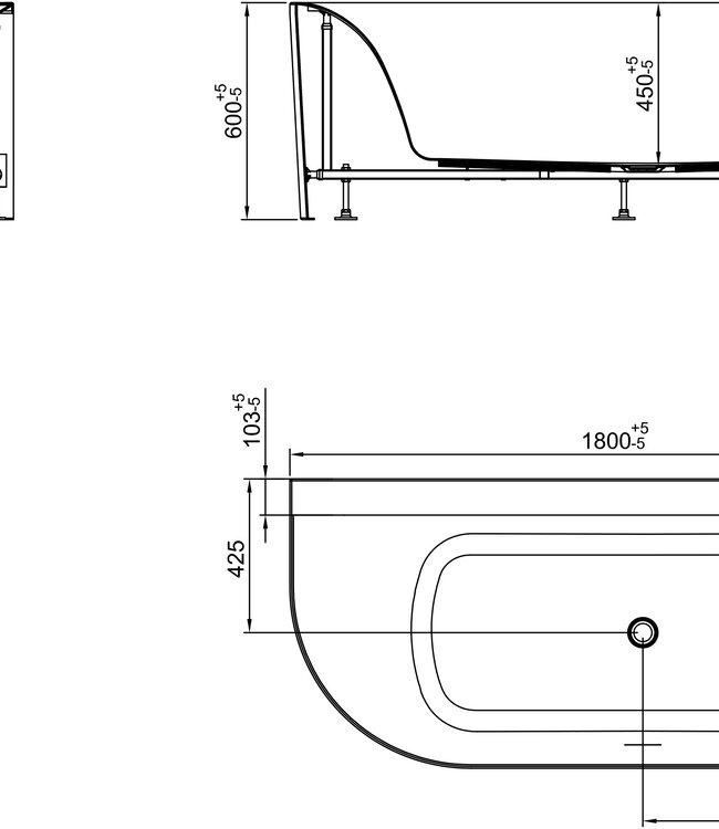 Wiesbaden Zenn hoekbad rechts 180 x 80 cm acryl mat wit met waste mat wit