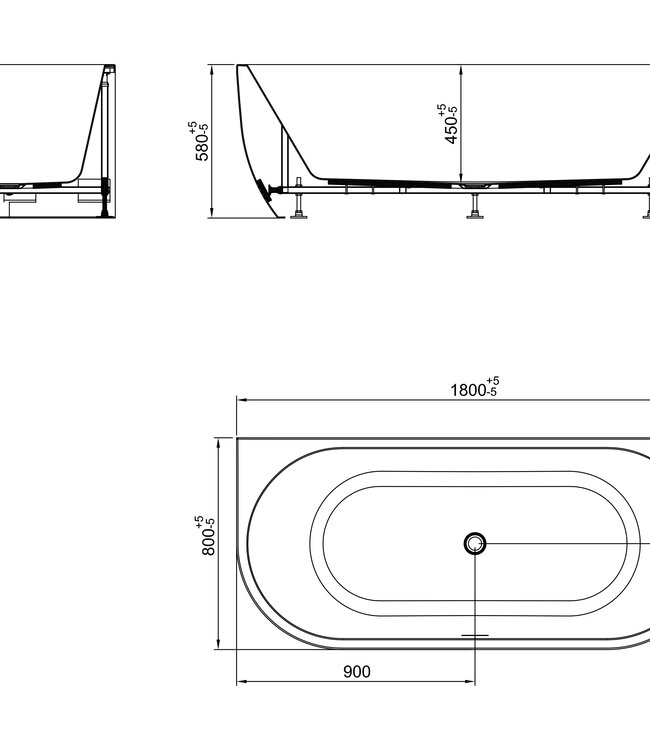 Wiesbaden Liora Half Vrijstaand Ligbad 180 x 80 Cm Acryl Mat Wit Met Waste Mat Wit