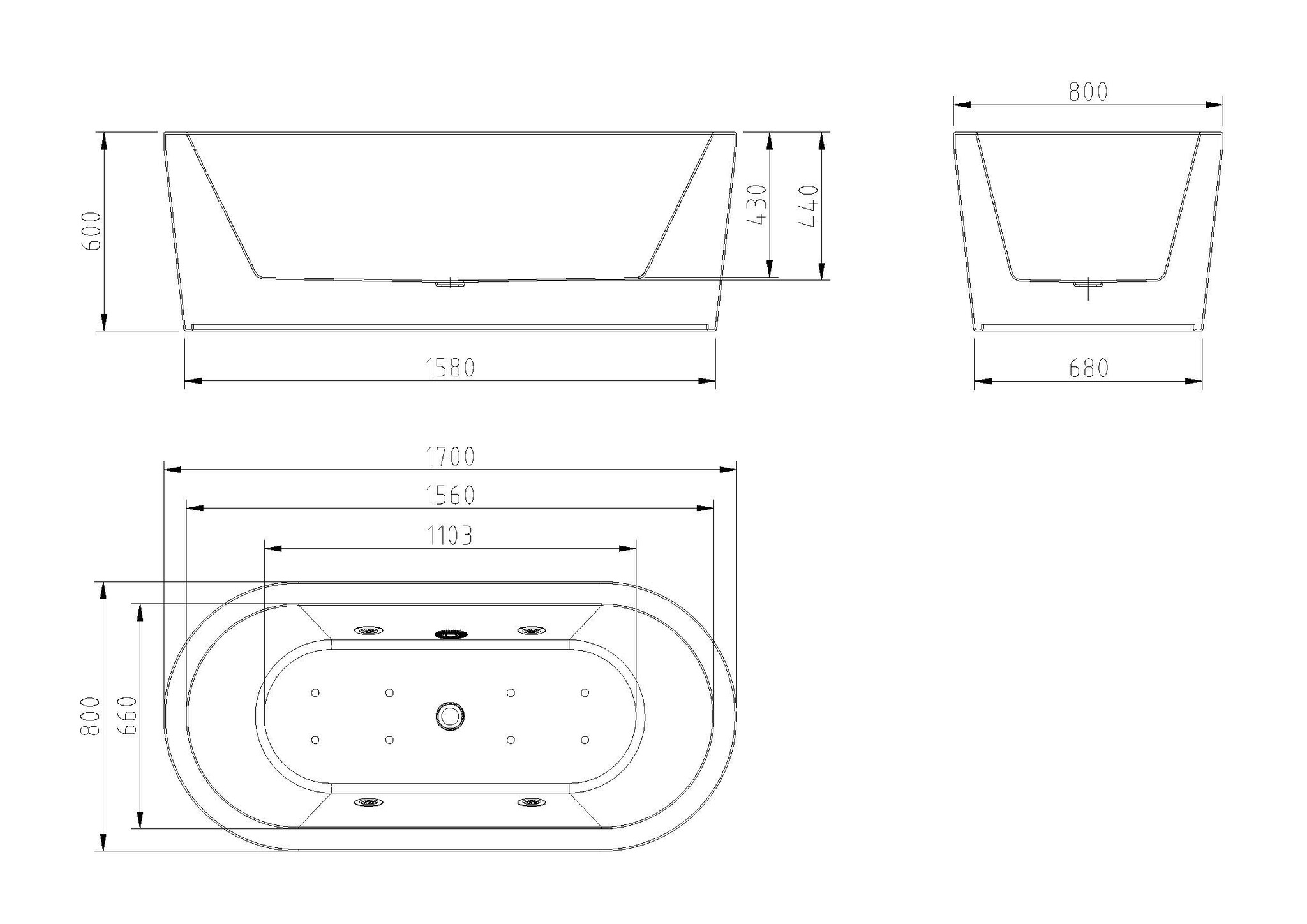 Wiesbaden Whirlpool Wiesbaden Libero Vrijstaand Ligbad 170x80x59 cm Inclusief Waste Wit