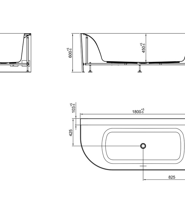 Wiesbaden Hoekbad Zenn Rechts 180 x 80 Cm Acryl Glans Wit Met Waste Glans Wit