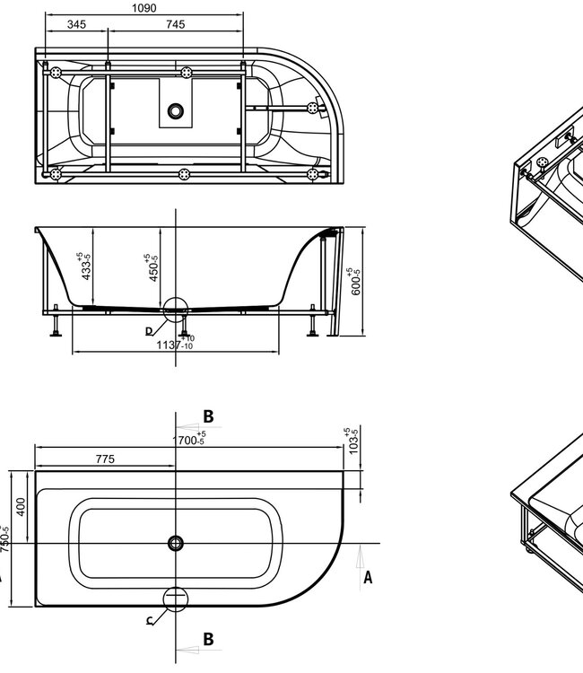 Wiesbaden Hoekbad Zenn Links 170 x 75 Cm Acryl Glans Wit Met Waste Glans Wit