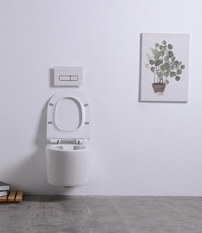 Wiesbaden Wandcloset Rimless Wiesbaden Sity Met Toiletzitting Softclose En Quick Release Glans Wit