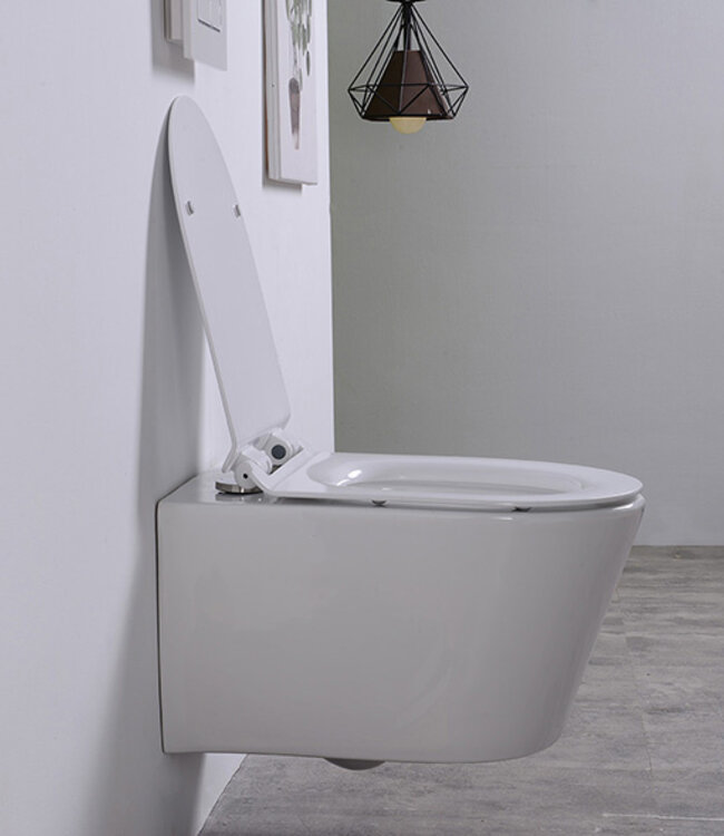 Wiesbaden Wandcloset Rimless Wiesbaden Sity Met Toiletzitting Softclose En Quick Release Glans Wit