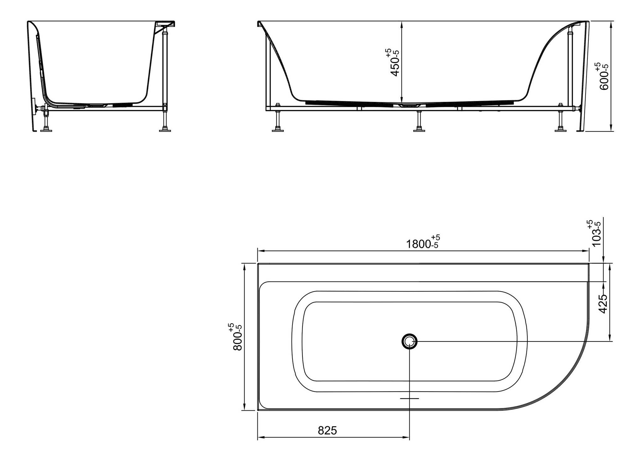 Wiesbaden Zenn Hoekbad Links | Mat Wit | 180 x 80 cm