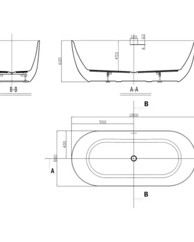 Wiesbaden Trens Vrijstaand Ligbad | Mat Wit | 180 x 80 cm
