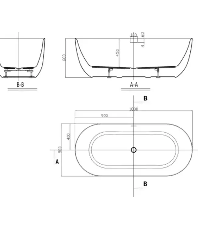 Wiesbaden Trens Vrijstaand Ligbad | Mat Wit | 180 x 80 cm