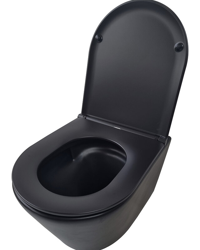 Wiesbaden Wandcloset Vesta Tornado Flush Wiesbaden Met Flatline Toiletzitting Softclose En Quick Release Mat Zwart