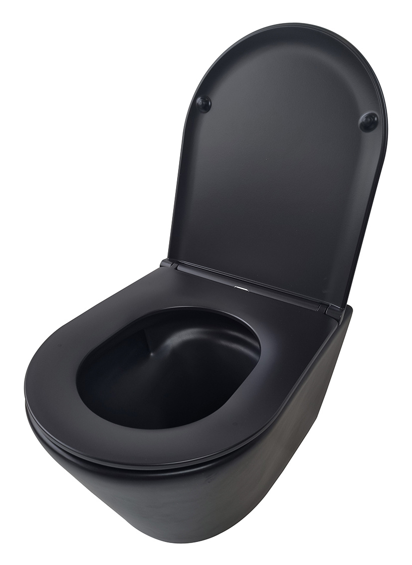 Wiesbaden Wandcloset Vesta Tornado Flush Wiesbaden Met Flatline Toiletzitting Softclose En Quick Release Mat Zwart
