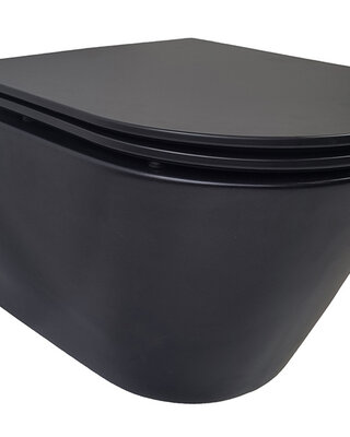 Wiesbaden Wandcloset Stereo Rimless Wiesbaden Met Flatline Toiletzitting Softclose En Quick Release Mat Zwart