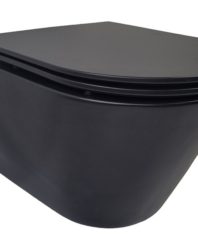 Wiesbaden Wandcloset Stereo Rimless Wiesbaden Met Flatline Toiletzitting Softclose En Quick Release Mat Zwart
