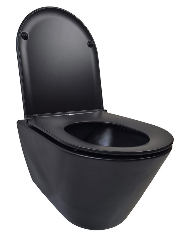 Wiesbaden Wandcloset Stereo Rimless Wiesbaden Met Flatline Toiletzitting Softclose En Quick Release Mat Zwart