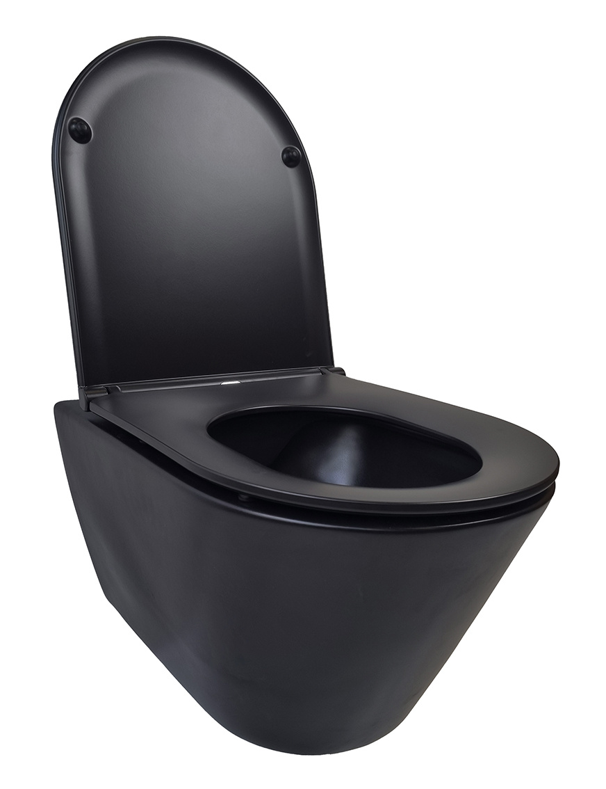 Wiesbaden Wandcloset Stereo Rimless Wiesbaden Met Flatline Toiletzitting Softclose En Quick Release Mat Zwart