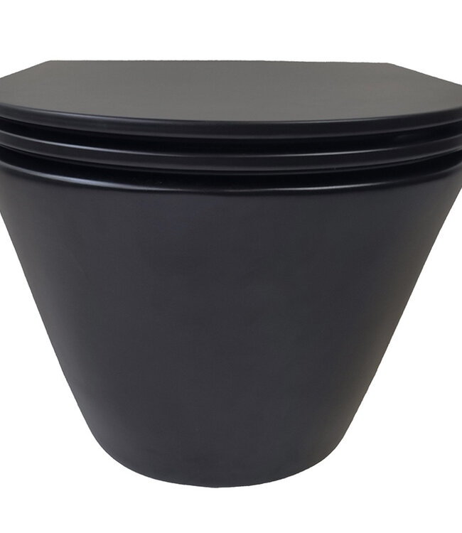 Wiesbaden Wandcloset Stereo Rimless Wiesbaden Met Flatline Toiletzitting Softclose En Quick Release Mat Zwart