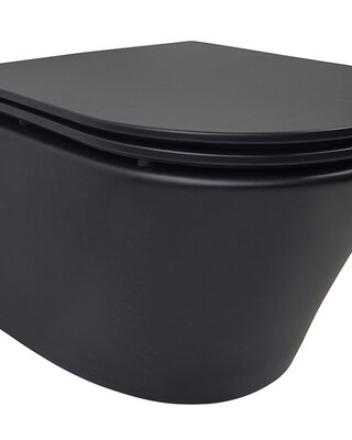 Wiesbaden Wandcloset Vesta Rimless Wiesbaden Met Flatline Toiletzitting Softclose En Quick Release Mat Zwart
