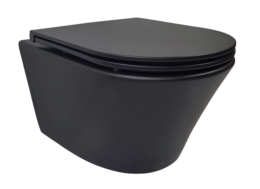 Wiesbaden Wandcloset Vesta Rimless Wiesbaden Met Flatline Toiletzitting Softclose En Quick Release Mat Zwart