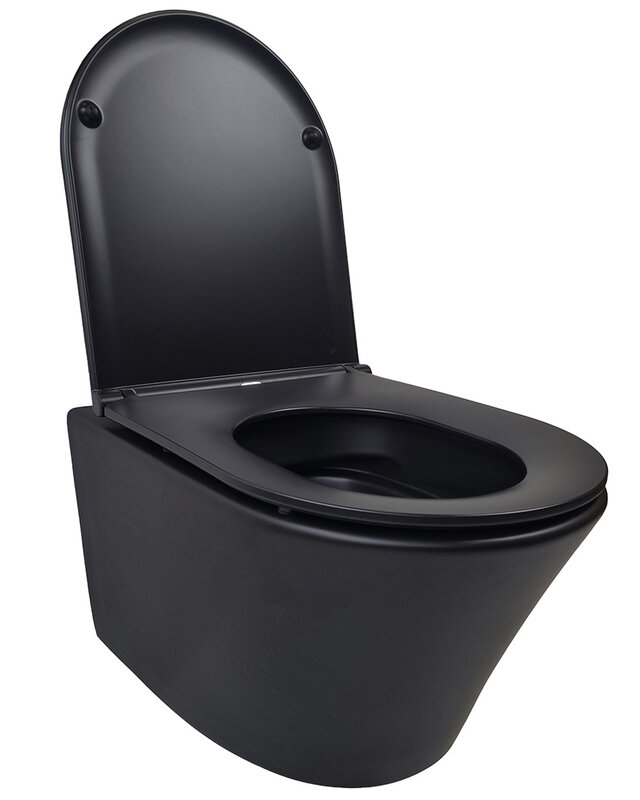 Wiesbaden Wandcloset Vesta Rimless Wiesbaden Met Flatline Toiletzitting Softclose En Quick Release Mat Zwart