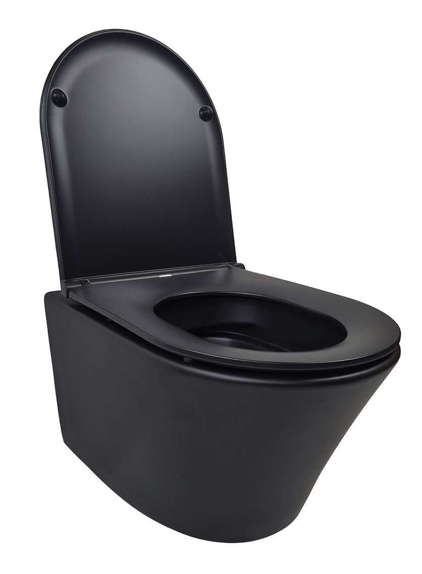 Wiesbaden Wandcloset Vesta Rimless Wiesbaden Met Flatline Toiletzitting Softclose En Quick Release Mat Zwart