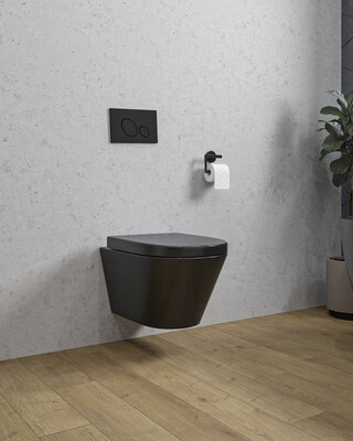 Wiesbaden Wandcloset Stereo Rimless Wiesbaden Met Vesta Toiletzitting Mat Zwart