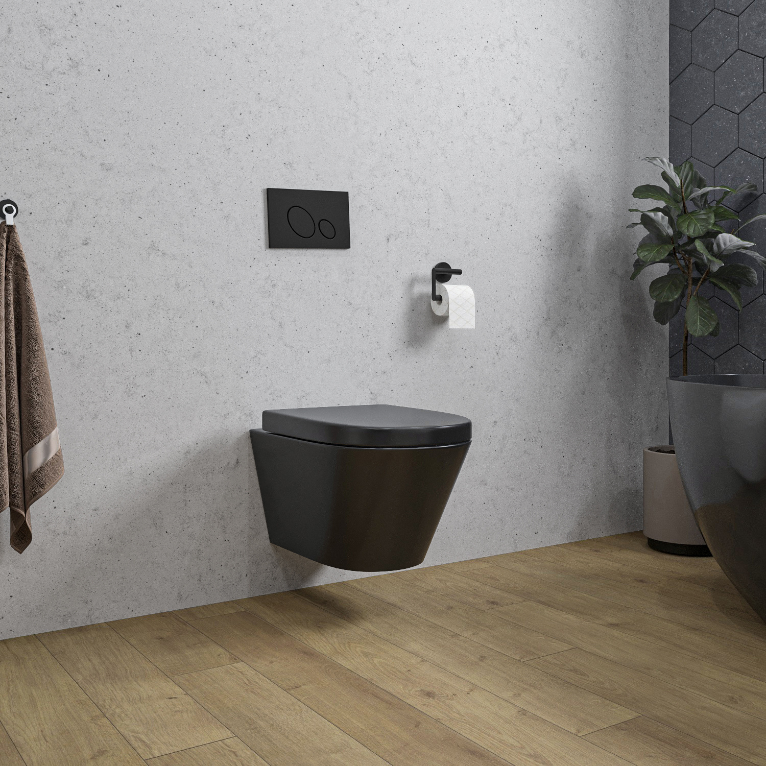 Wiesbaden Wandcloset Stereo Rimless Wiesbaden Met Vesta Toiletzitting Mat Zwart