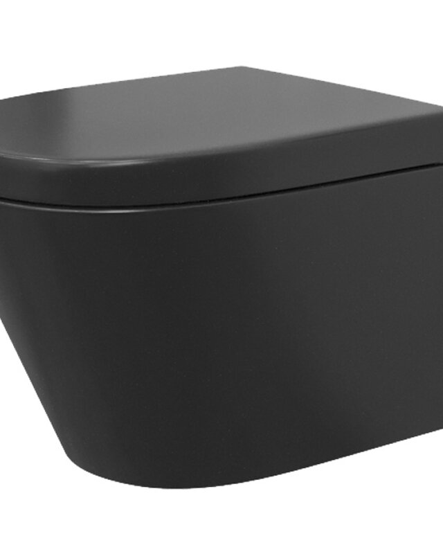 Wiesbaden Wandcloset Stereo Rimless Wiesbaden Met Vesta Toiletzitting Mat Zwart