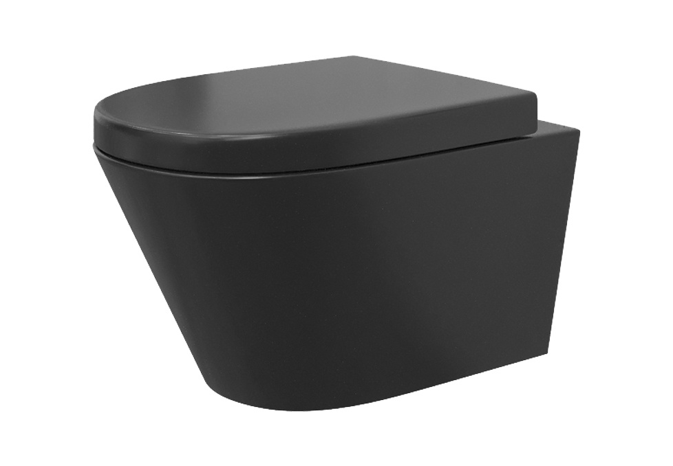Wiesbaden Wandcloset Stereo Rimless Wiesbaden Met Vesta Toiletzitting Mat Zwart