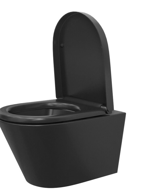 Wiesbaden Wandcloset Stereo Rimless Wiesbaden Met Vesta Toiletzitting Mat Zwart