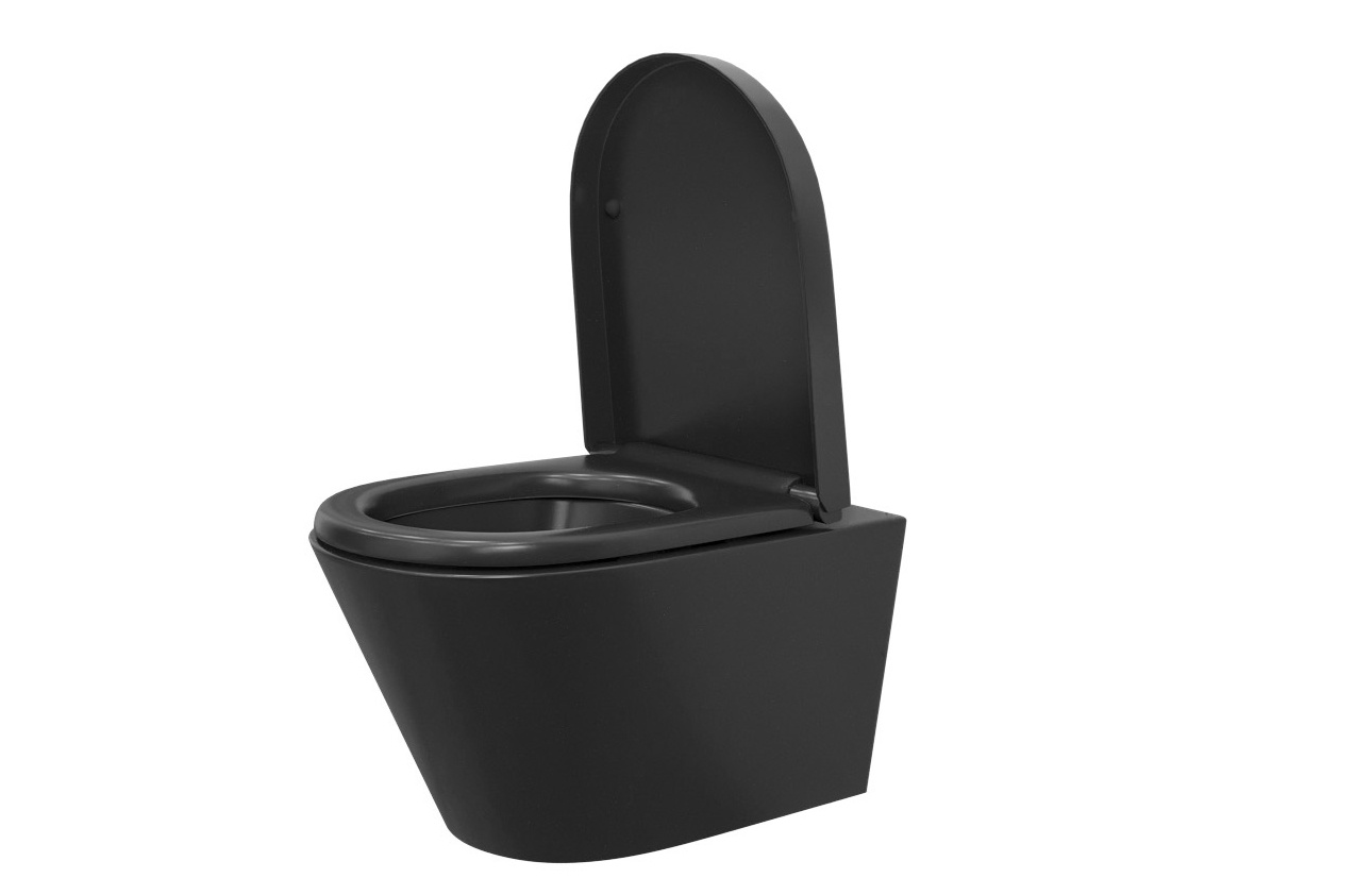 Wiesbaden Wandcloset Stereo Rimless Wiesbaden Met Vesta Toiletzitting Mat Zwart